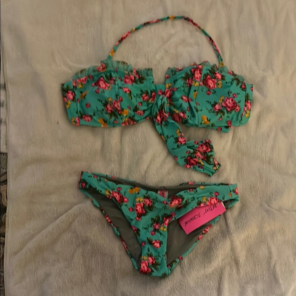 Betsey Johnson Green and Pink Floral Bikini Set